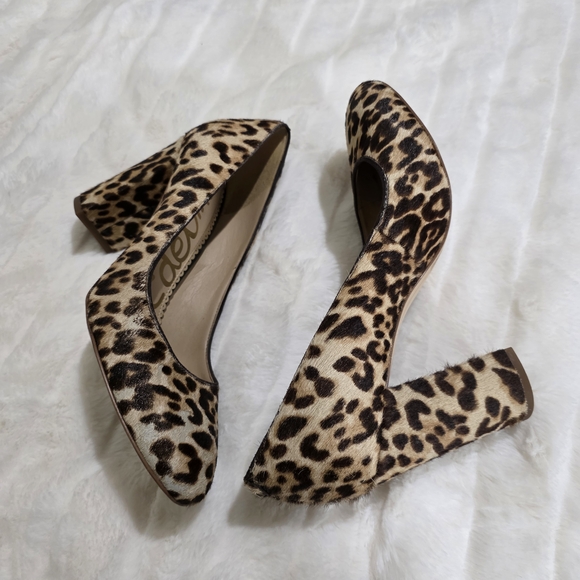 Sam Edelman's Calf Hair Leopard Print Block Heel Pumps Size 8 1/2 - Picture 5 of 13
